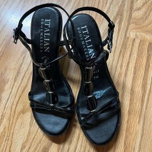 Black Leather Wedges Italian Shoemakers